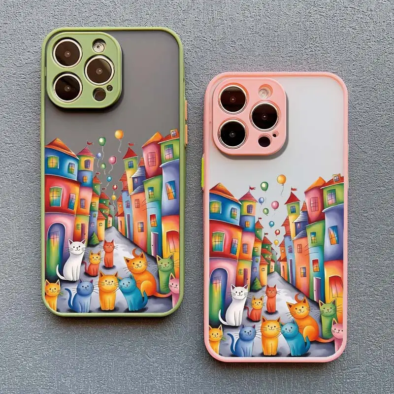 Colorful Town Phone Case for Iphone 13 12 11 Pro Max Mini 16 15 14 Pro Max Plus 17 Pro Max X XR XS Shockproof Back Cover Funda