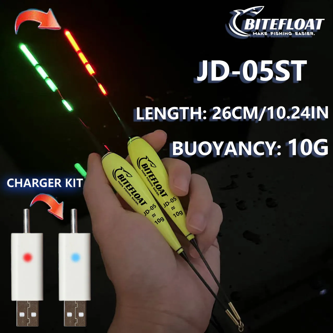 1Set Smart Vissen Elektronische Vlotter Led Licht Hengel Set Met Cr425 Oplaadbare Batterij Oplader Haak Kleur Veranderen Karper 2024 Nieuwe
