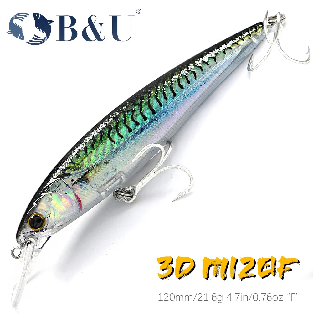 B&U 120mm 3D-Printed Saltwater Lure for Long-Range Fishing—Floating Minnow for Sea Bass and Mackerel Trolling Fishing Lures