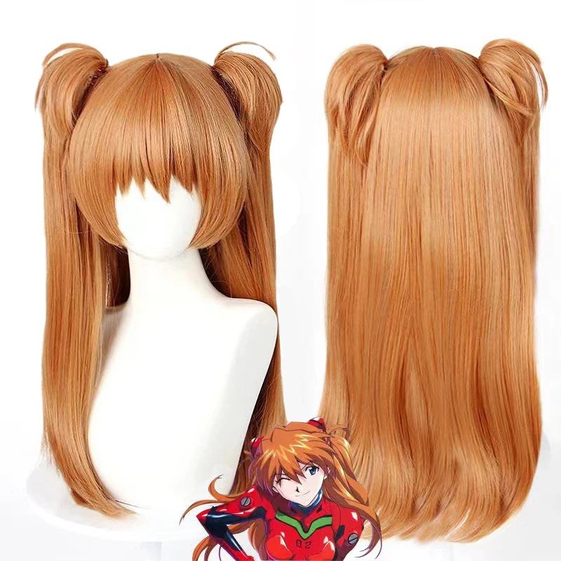 Peruka do cosplayu Anime EVA Asuka, pomarańczowe włosy, włókno wysokotemperaturowe, z czepkiem pod perukę, dla kobiet i dziewcząt.