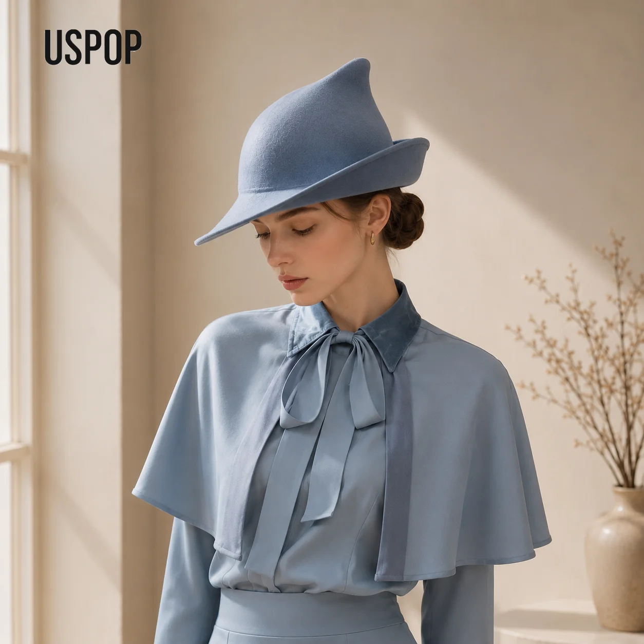 USPOP Women's 100% Wool Pointed Cloche Hat Adjustable Autumn Winter Designer Hat