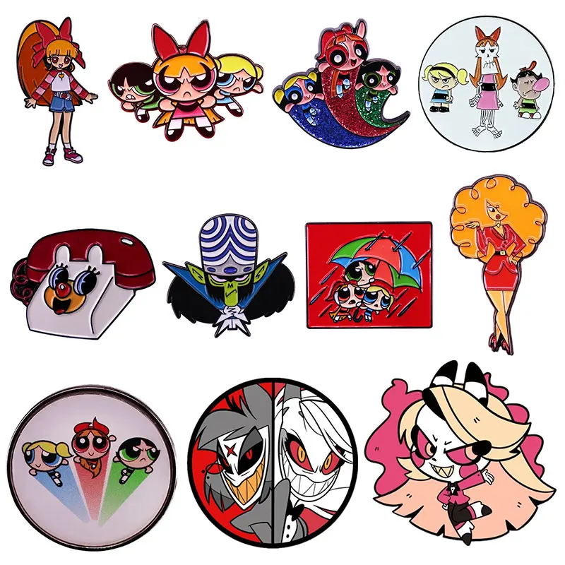 Powerpuff Girls Metal Enamel Pin Badges Lapel Pins For Backpacks Brooches Fashion Jewelry Girls Accessory Gifts