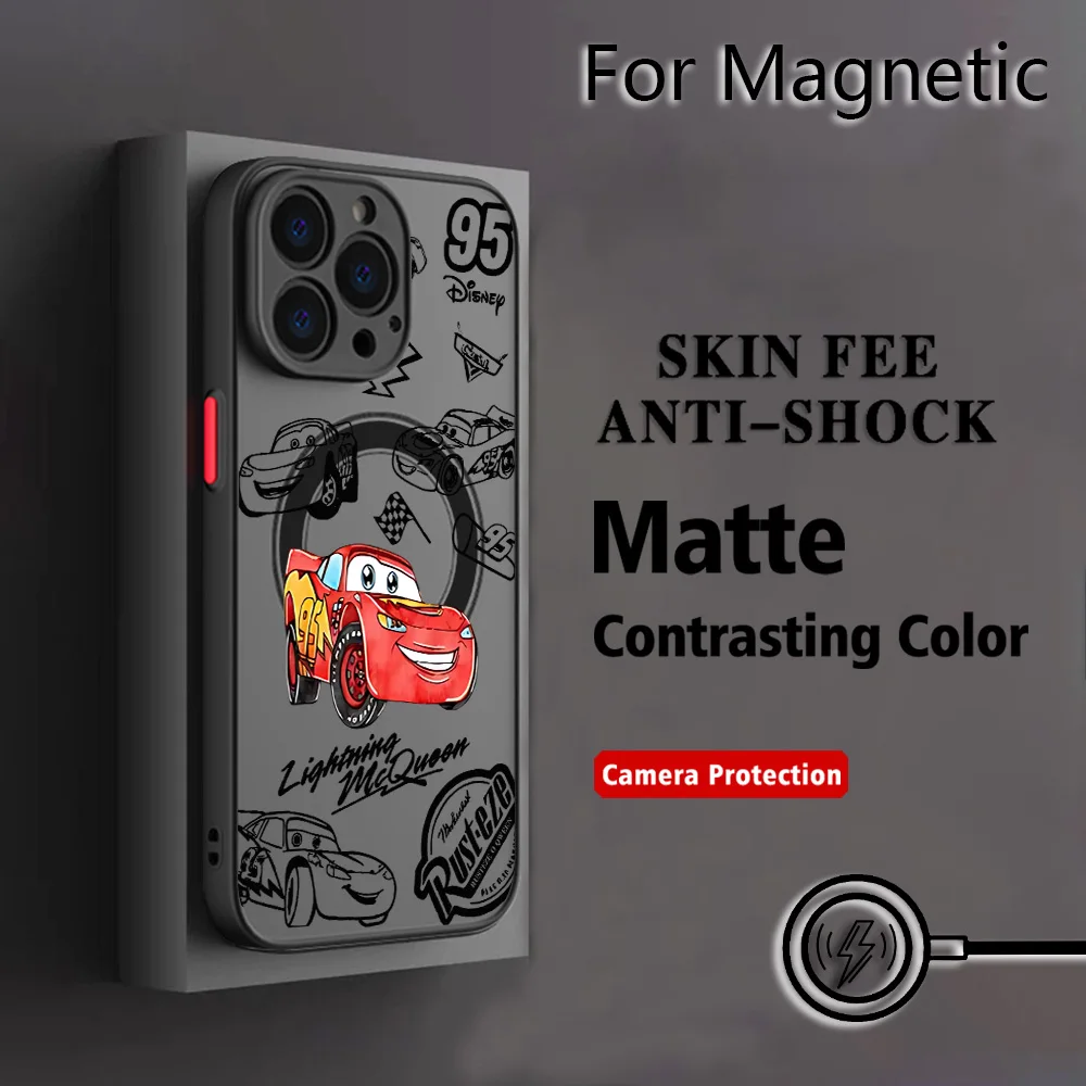 HOT Cars L-Lightning M-McQueen Handyhülle für iPhone 17 16 15 14 13 12 11 Pro Max Mini XR XS X Plus Matte Magnetische Rückseite