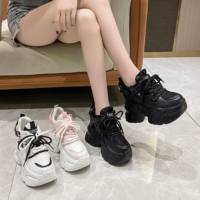 Fashion New Spring Women Chunky Sneakers Casual Shoes 10CM Wedge Heels Platform Shoes Chaussures Femme Sports Dad Shoes Autumn