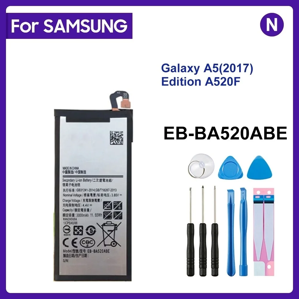 For SAMSUNG EB-BA520ABE 3000mAh Battery For Samsung Galaxy A5 2017 Edition A520 SM-A520F A520K A520L A520S A520W +Tools