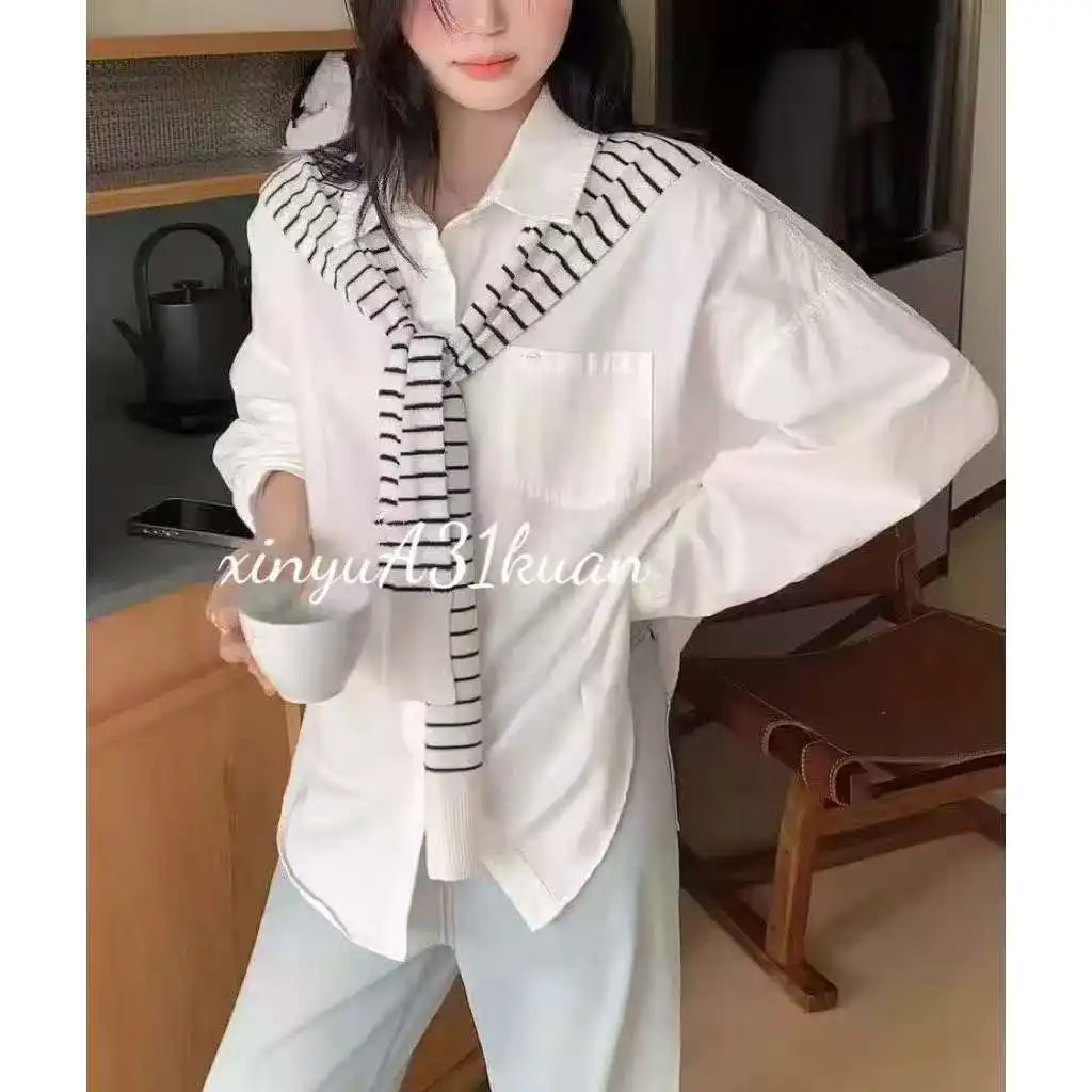 

Shawl Two-piece Set 2026 Spring New Retro Long Sleeved Loose Fashionable Temperament Versatile Shirt For Women