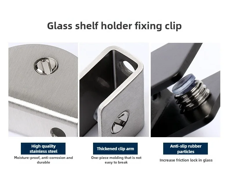 4 Stück Glasklemmenhalter Regalclip Edelstahlhalterung für 6mm 8mm 10mm 12mm dicke Platten Quadratische Glasklemmen – Detail 4