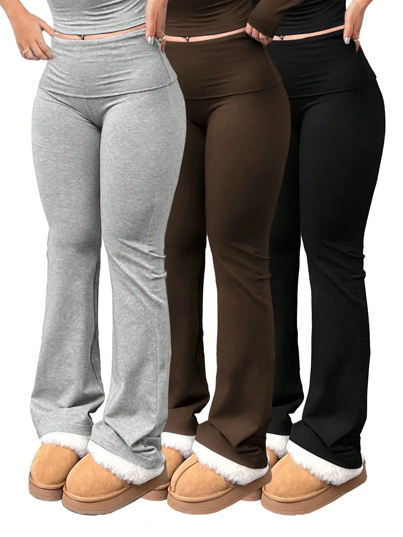Paquete de 3 mallas acampanadas de cintura alta para mujer de talla grande: pantalones de yoga informales para gimnasio y uso diario