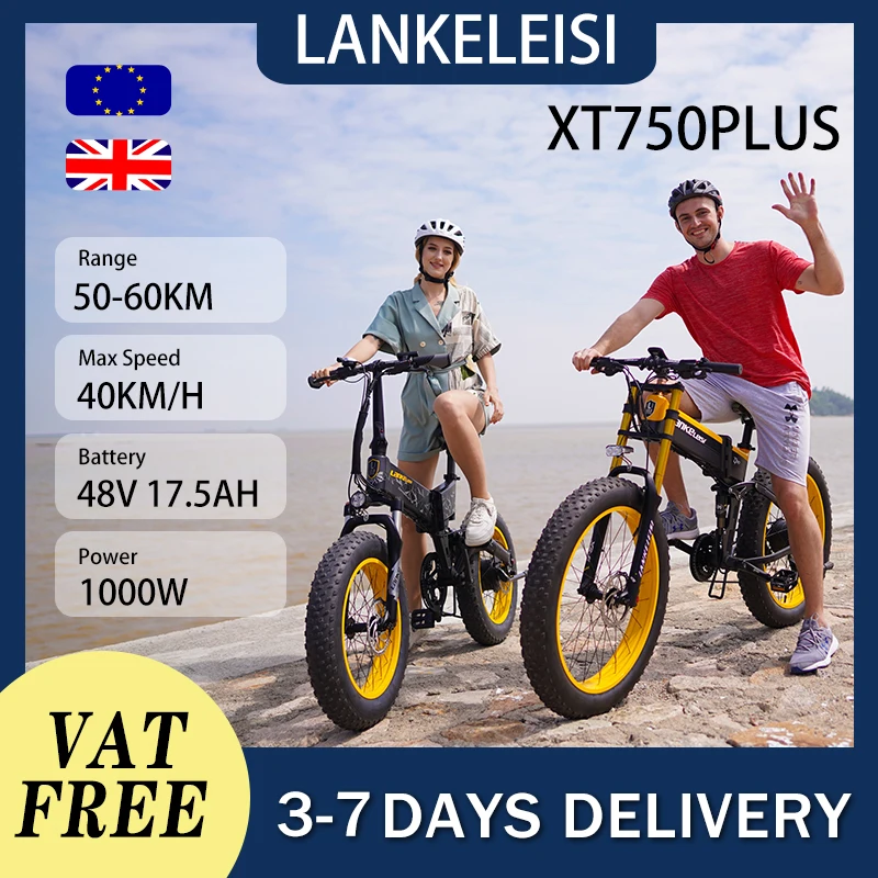 LANKELEISI XT750 PLUS 1000W E-Bike, 48V 17,5Ah Akku, 26"×4,0 Fat-Reifen, 130km Reichweite, Vollfederung, faltbares Elektrofahrrad für Erwachsene