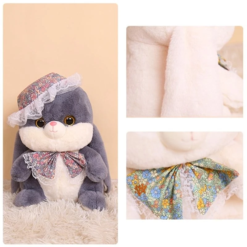 Búp bê thỏ nhồi bông có mũ ren hoa Đồ chơi xoa dịu sang trọng Đồ chơi trẻ sơ sinh 15UB