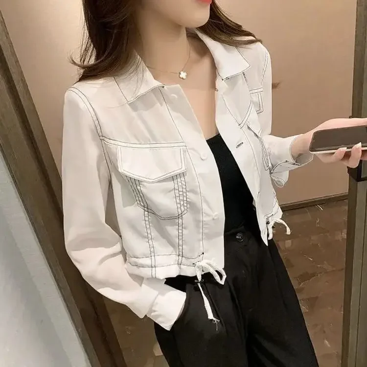 Veste à manches longues pour femmes, polyvalente pour porter à l'extérieur, Machine soignée, taille haute, nouveau Design, chemise courte de Niche