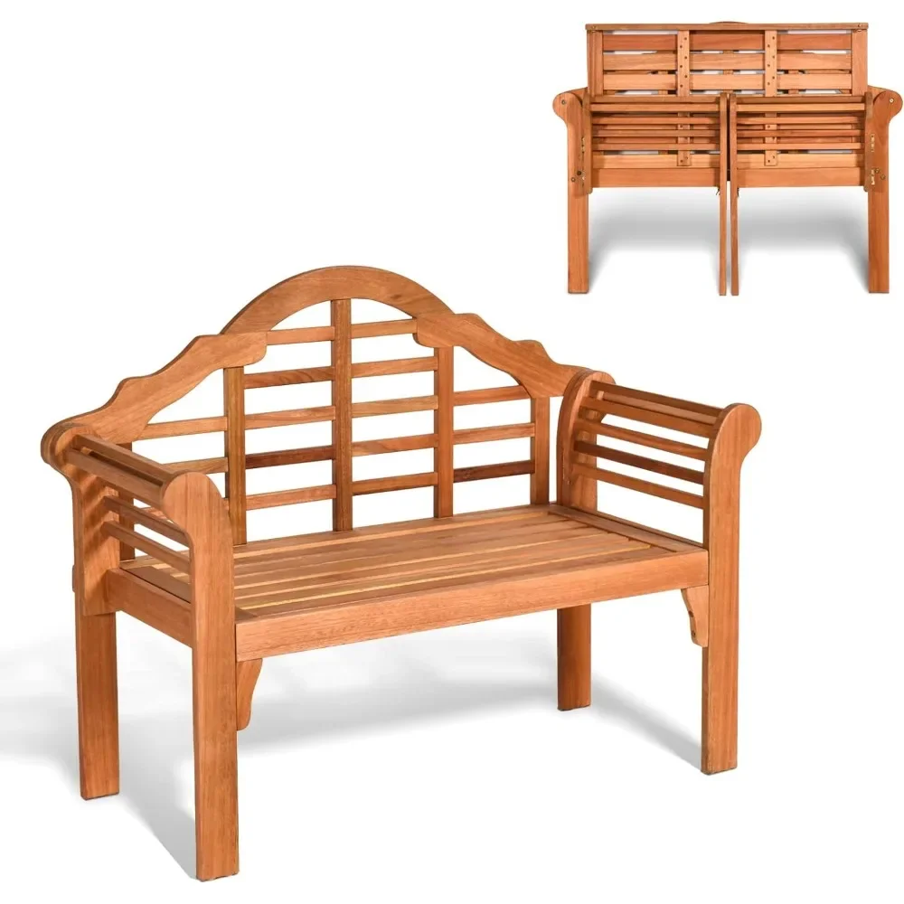 

Outdoor Wood Bench, 4 Ft Foldable Eucalyptus Garden,Two Person Loveseat Chair Solid with Curved Backrest and Armrest Ideal(Teak)