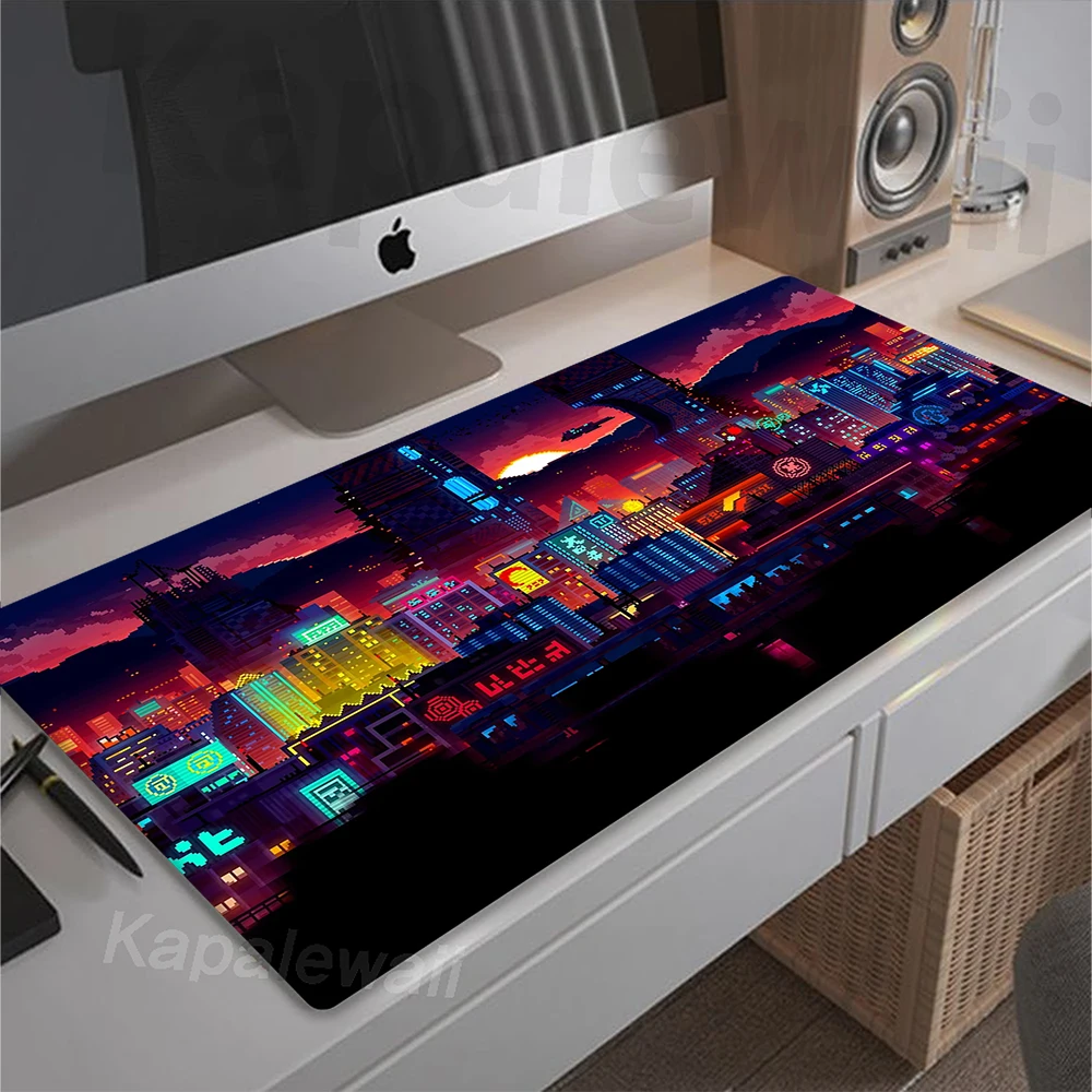 Large Gamer Neon Mousepad Pixel Japan Street Mouse Pad 900x400mm Mouse Mat Game Accessories Keyboard Pads Gaming Speed Desk Mat