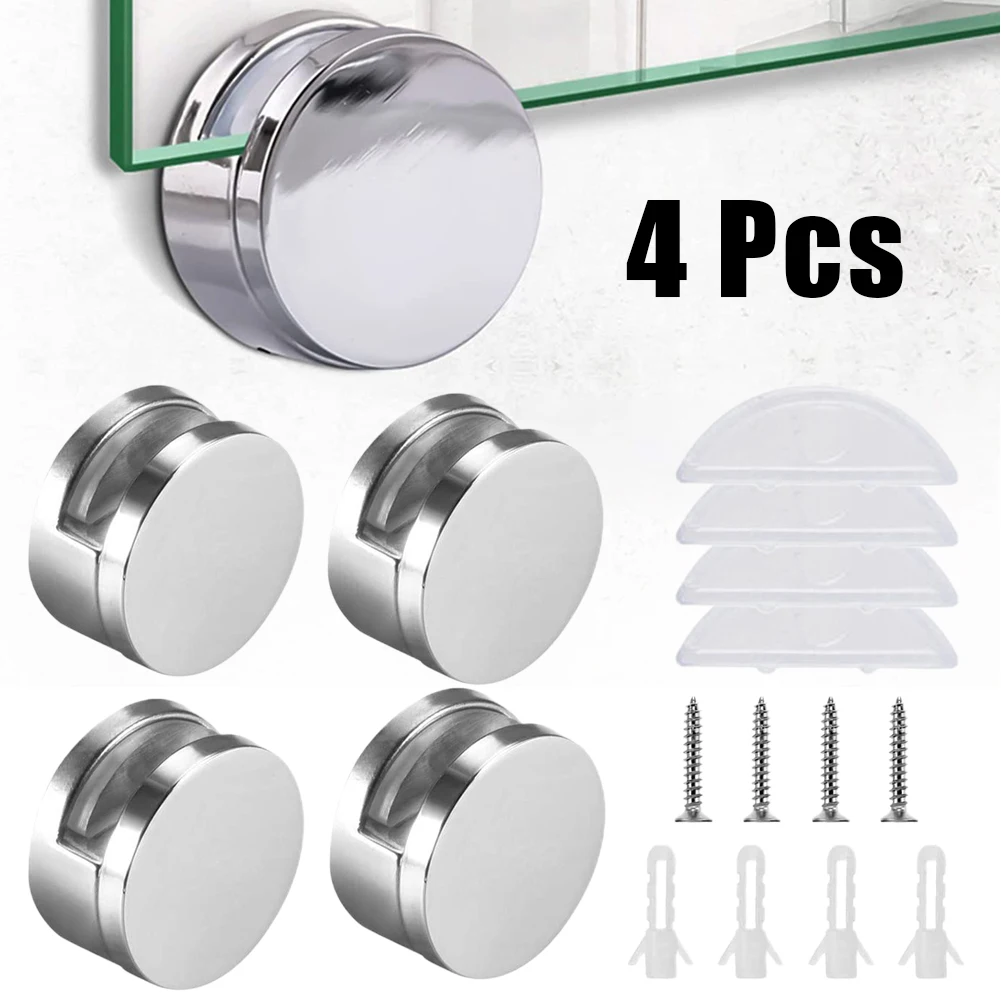 Glass Clip Mirror Clip Home Hotels Washrooms 4Set Hanging Holder No Drilling Required Round Accessories