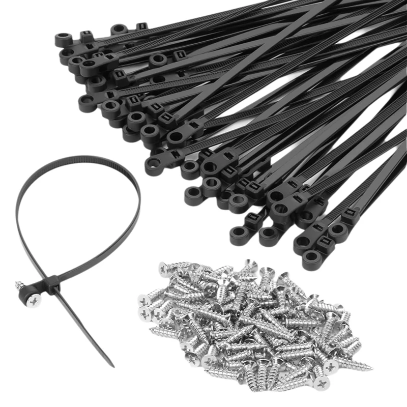 

ABFU-12 Inch Cable Ties (100 Pack) Zip Ties With Screw Mounting Hole 120 Lb Strength + 100 Screws For Wire Management