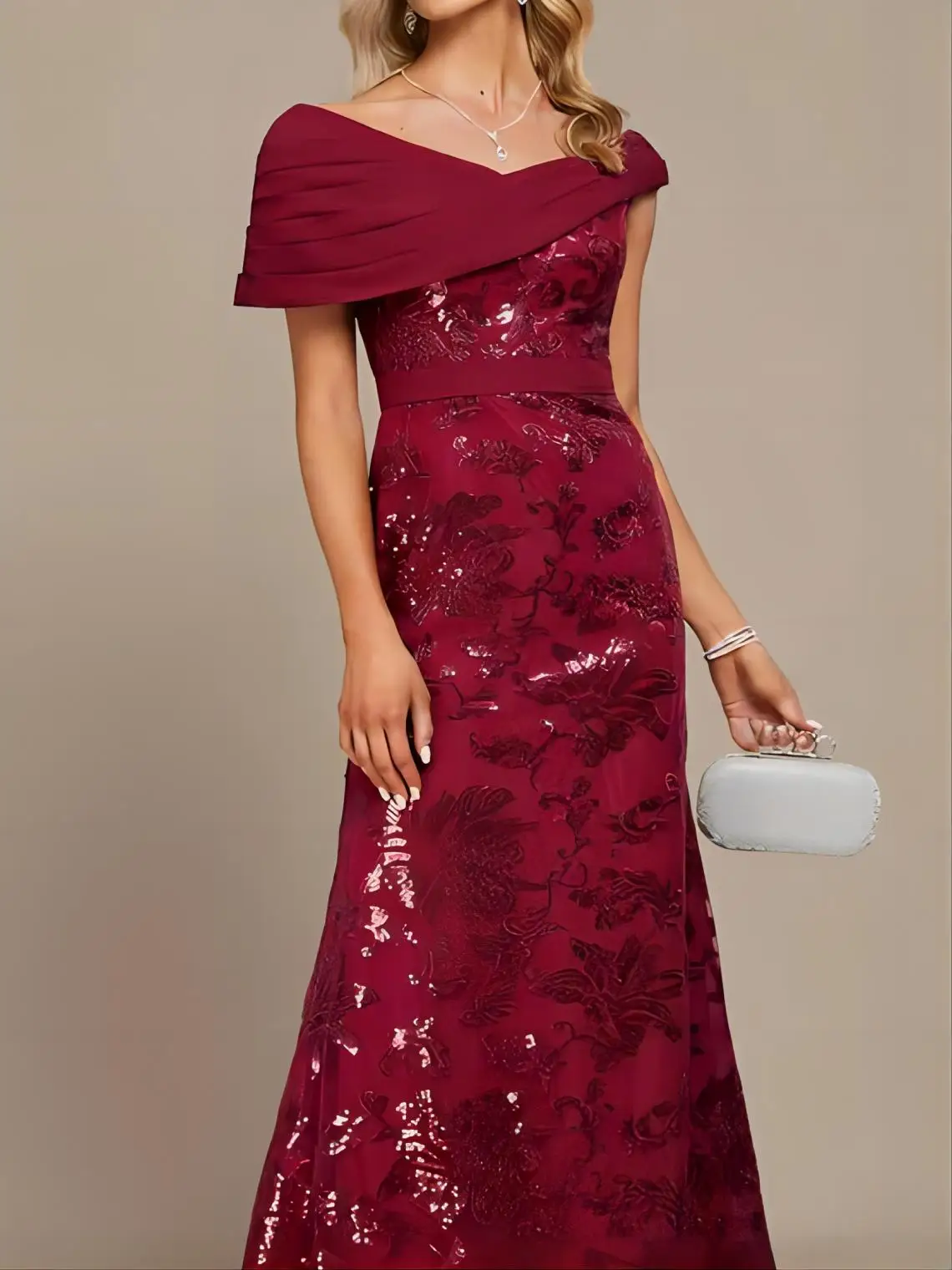 Bainha de luxo vestido formal fora do ombro até o chão lantejoulas detalhes plissados manga boné chiffon vestido de baile 2025 personalizado gratuito