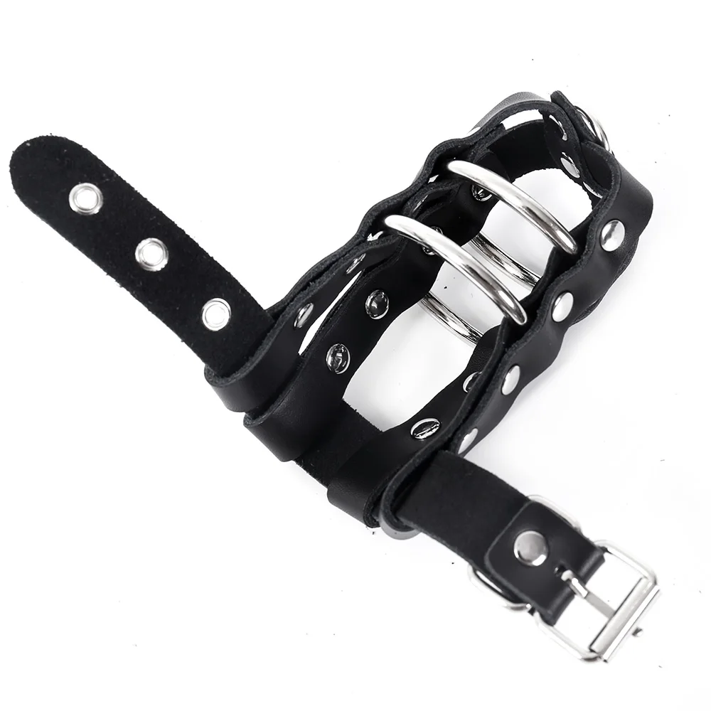 Leather Chastity Cock Cage Adjustalbe Locking Penis Cage Bondage Penis Ring SM Restraints Penis Sleeve Sex Toys For Men