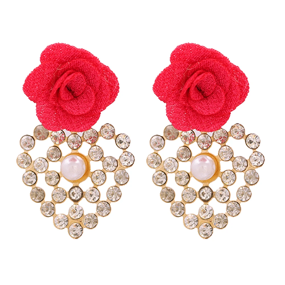 Juran Wholesale Fashion Flower Handmade Drop Earrings Crystal Red Rose Flower Stud Earring For Women Party Jewelry 24 Styles