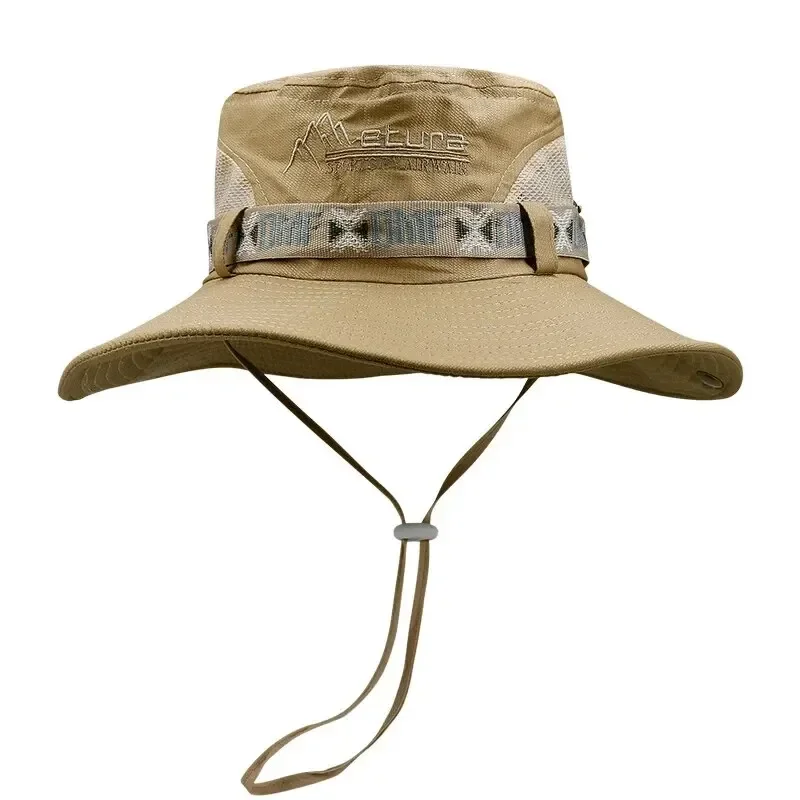 Zomer Heren Emmer Hoed Outdoor UV-bescherming Brede Rand Panama Safari Jacht Wandelen Hoed Mesh Vissershoed Strand Zonnebrandcrème Cap