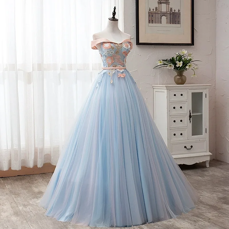 New Colorful Gradient Mesh Performance Dress Host Art Exam Studio Embroidered Flower Dress Princess Puff Dress Customized