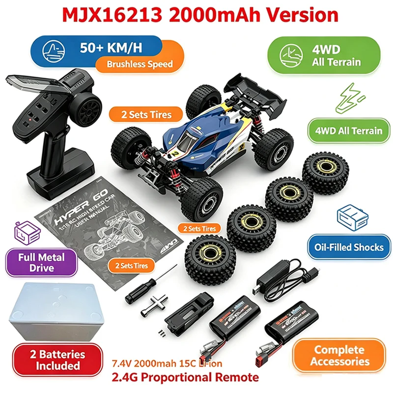 Hyper Go MJX 16212 16213 16218 1/16 RC Car 4WD 75KM/H Brushless RC Racing Car 2.4G Remote Control Cars Off-Road Truck Toys