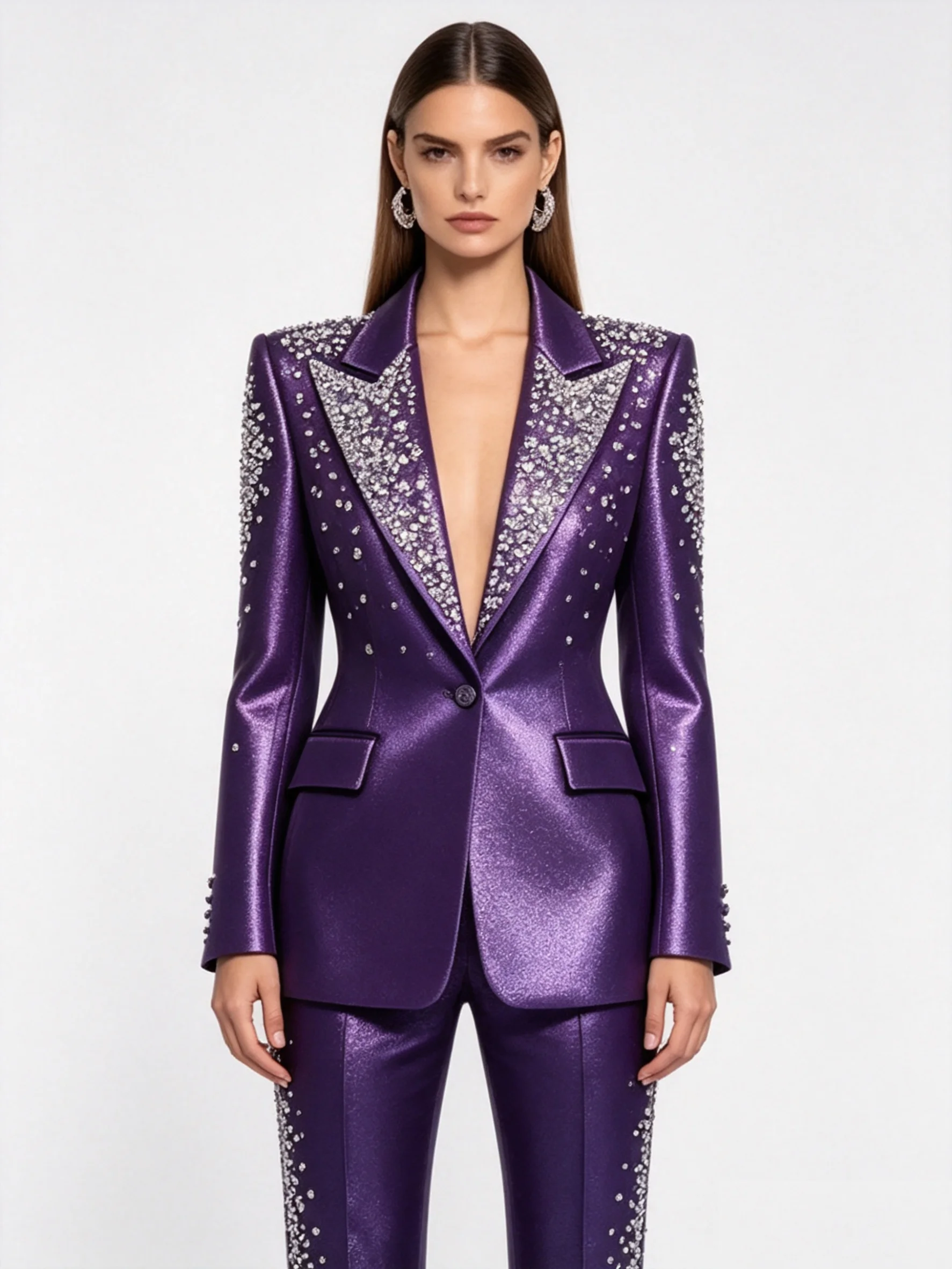 Luxe Kristallen Roze Satijn Da - Women Formal Wear Blazer Set recensie en prijs