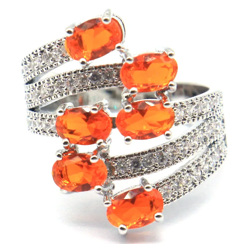 

24x13mm SheCrown 5.2g Orange Spessartine Garnet Citrine Golden Citrine Kunzite CZ Women Engagement Silver Rings