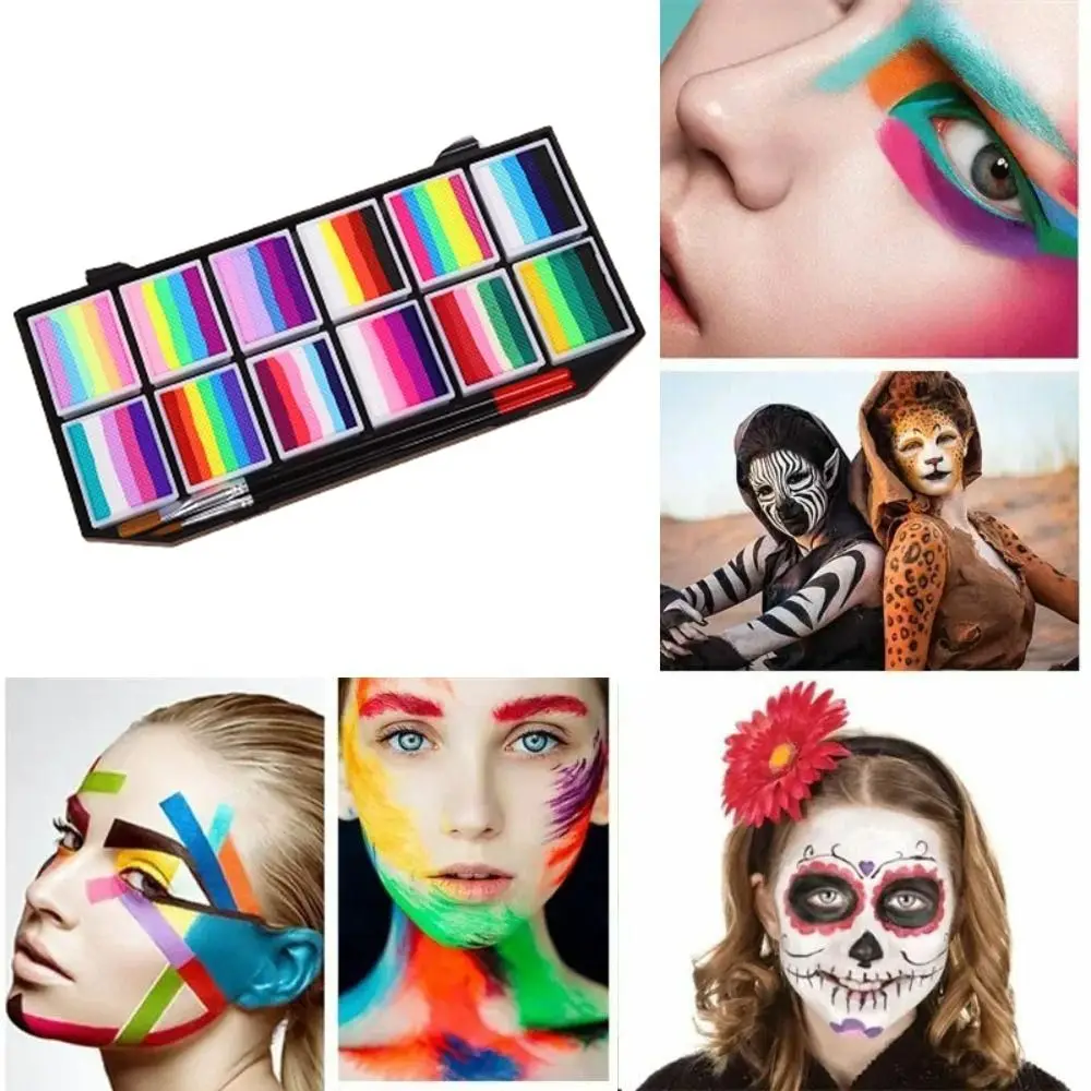قوس قزح مخطط متعدد الألوان الجسم الوجه طقم الطلاء تجميل ضد الماء الجسم الفن اللوحة مهرج طويلة الأمد أداة ماكياج الهالوين #3