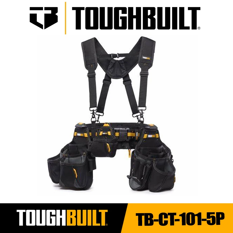 TOUGHBUILT TB-CT-101-5P 5pc Pro Contractor Tool Belt Set Waist Bag Belt Shoulder Strap Toughbuilt Tool Belt