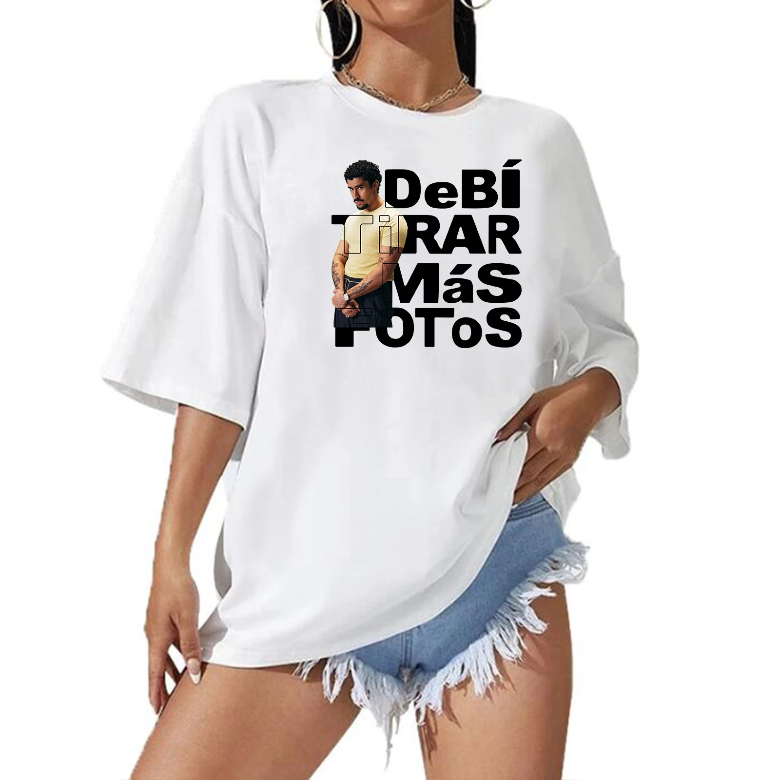 Bad Bunny Debi Tirar Mas Fotos Extra Large T-shirt O-Neck Short Sleeve Fashion Oversize Shirts