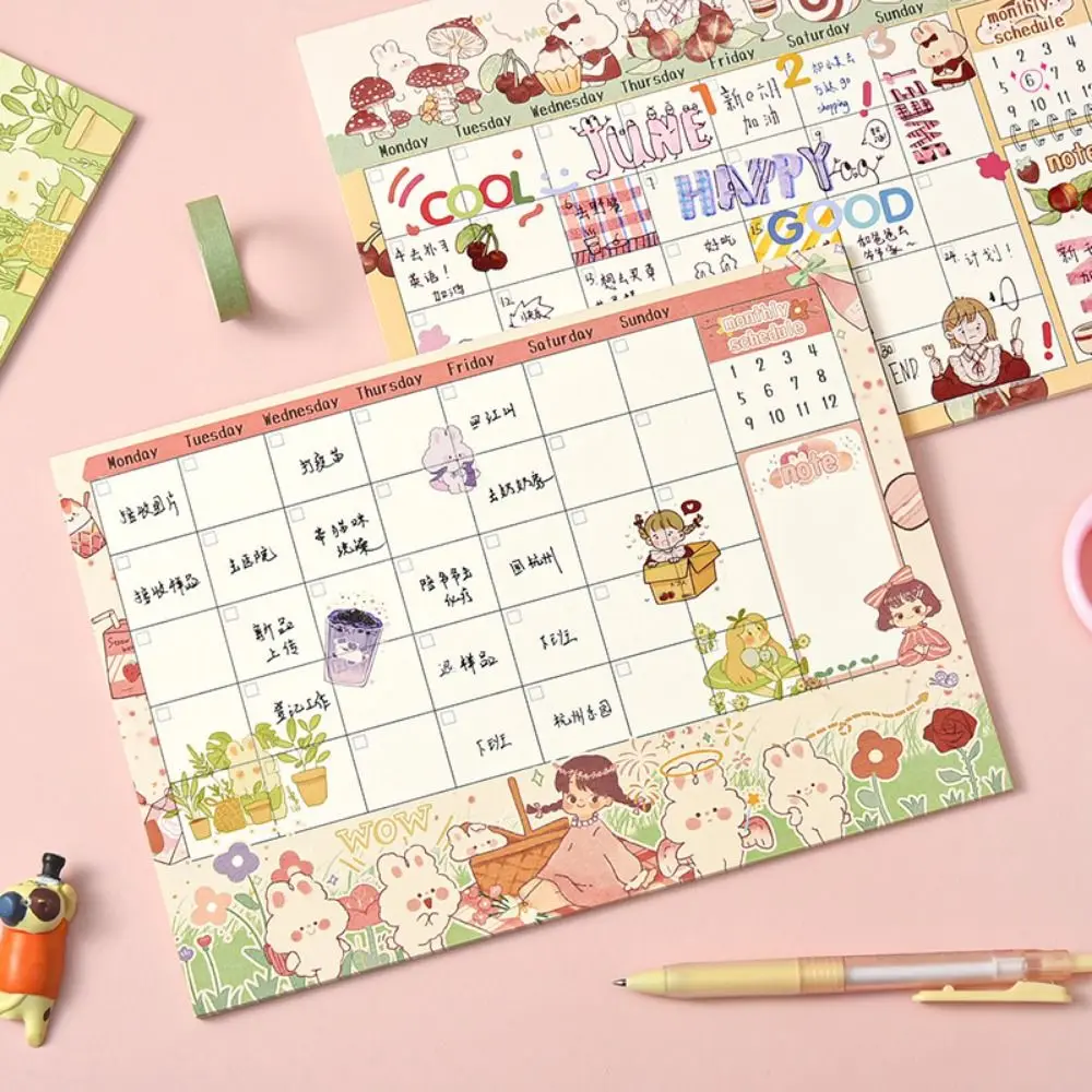 Creative Monthly Task List To Do List Cartoon Rabbit Monthly Task Organizer Colorful Tear-Off Monthly Calendar Planner