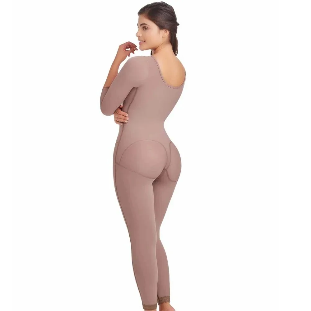 Fajas Colombianas Women Side Zipper Long Sleeves Full Body Shapewear Weight Loss Postpartum Shaper Post Liposuction Bodysuit