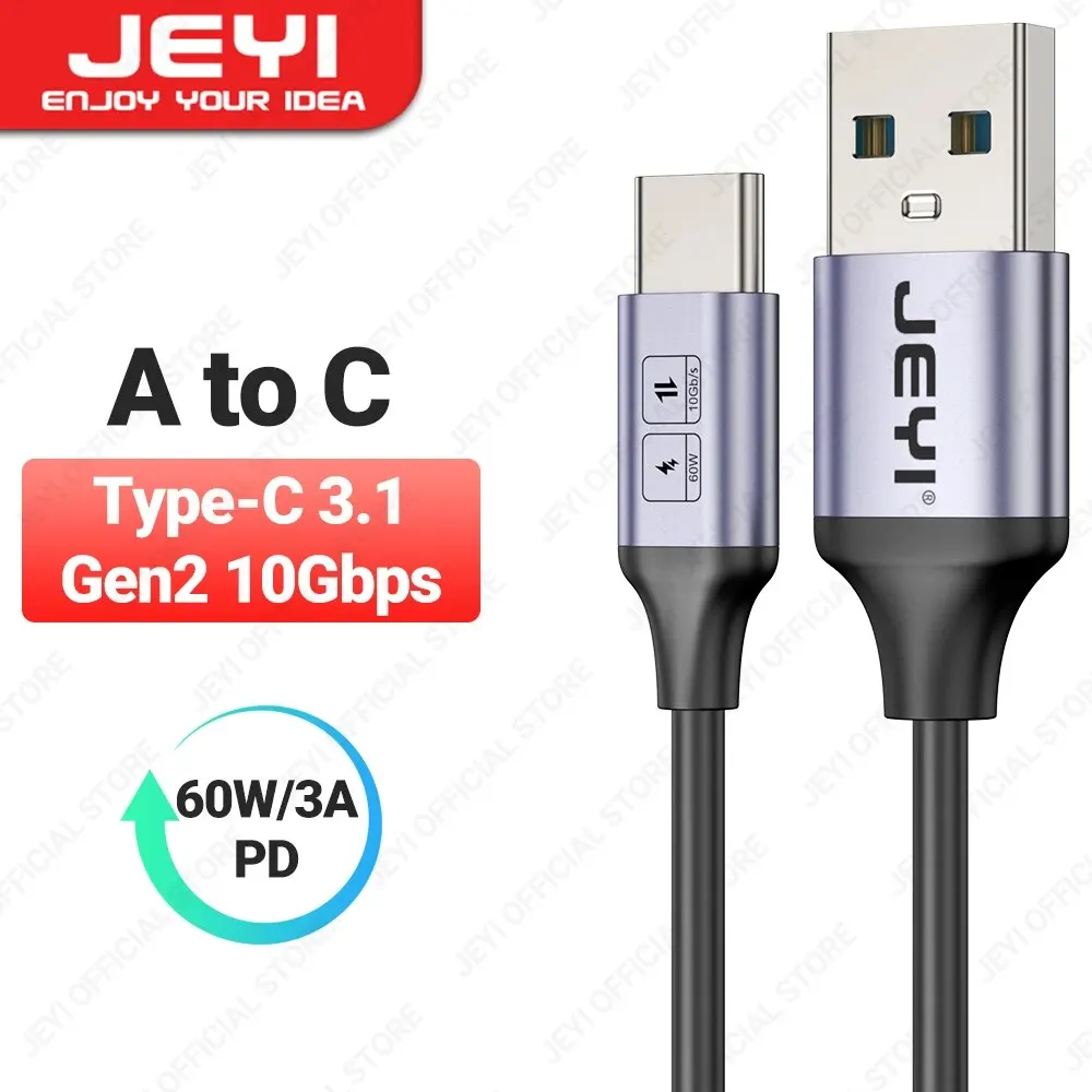 JEYI USB A naar Type C-kabel 60W snel opladen 10Gbps datasnoer USB-oplader voor Samsung Xiaomi HTC Redmi Huawei mobiele telefoon USB-C