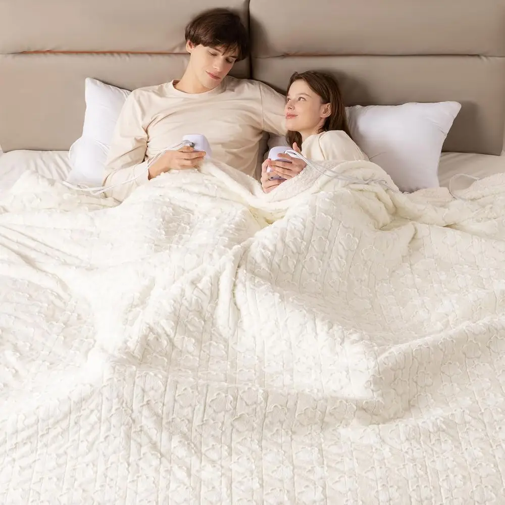 

Электрическое одеяло King Size 100x90 дюймов, с двумя контроллерами, белое, с подогревом и теплой шерстяной подкладкой, 10 уровней нагрева и 1-12 режимов