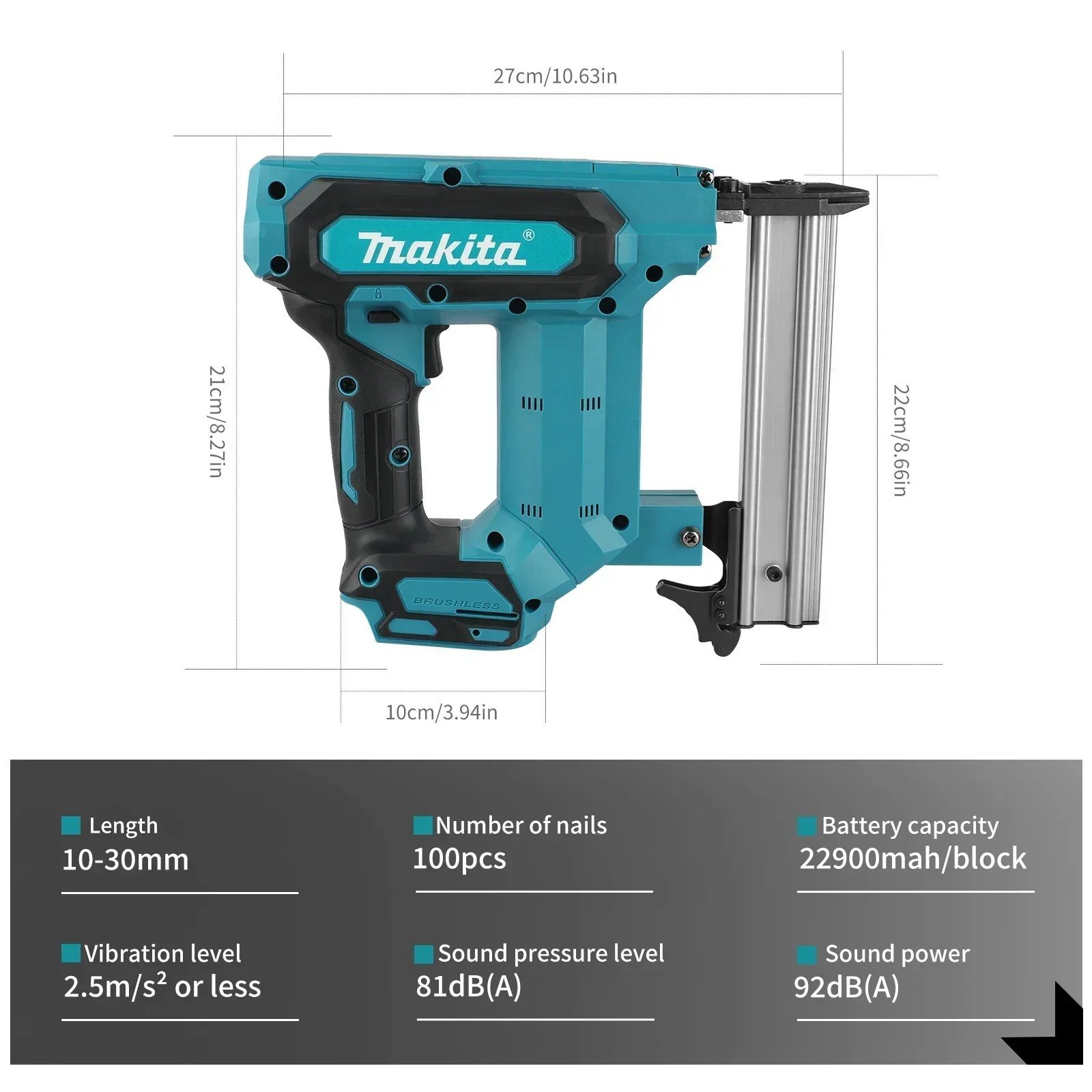 Makita 18V Cordless Nail Gun 6.0Ah Li-ion Battery Nail Capacity for Flooring Shelving DIY Woodworking Projects Power Tool