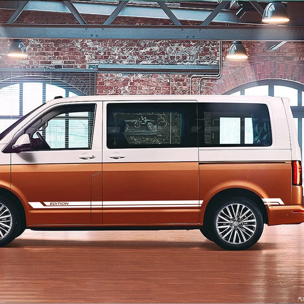 

2 шт., автомобильные ПВХ наклейки на дверь и боковую юбку для Volkswagen Multivan T5 T6, автомобильная виниловая пленка, декоративные наклейки, аксессуары для автотюнинга