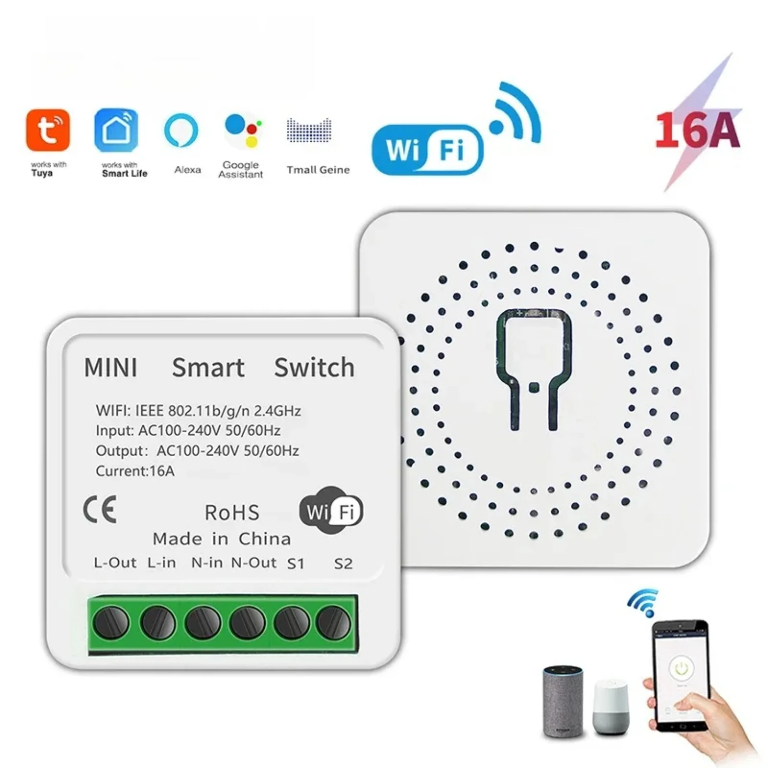 

Mini Wifi DIY 1-way Remote Control Timer Relay Automation Smart Life Compatible With Alexa-16AAdvanced.