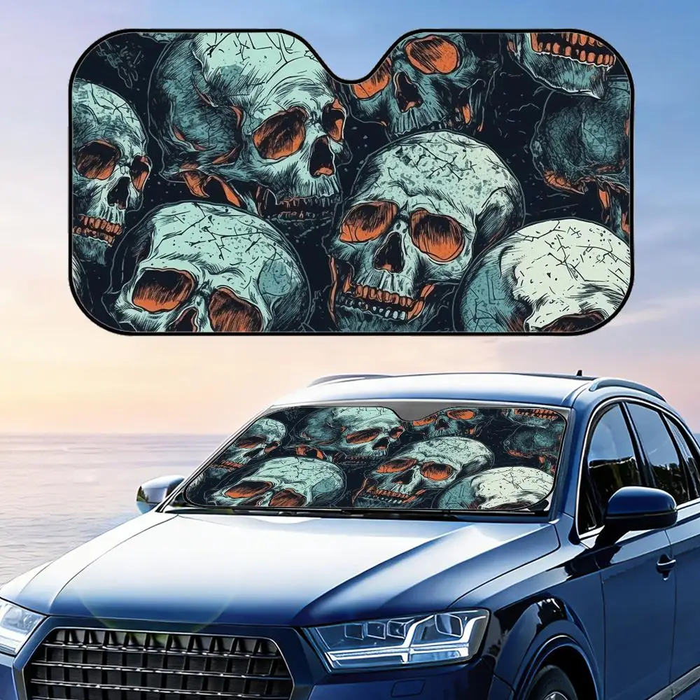 

Gothic Skull Pattern Sun Visor Reusable Aluminum Foil Car Sunshade UV Protection Heat Insulation Windshield Cover