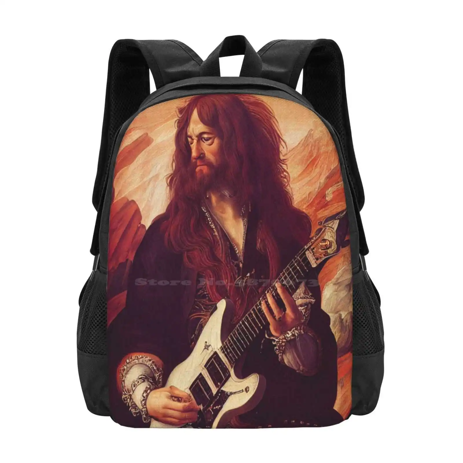 Guitarist 3D Print Design Backpack Student Bag Renaissance Portrait Heavy Metal Black Metal Hard Musician Vintage Antique Old