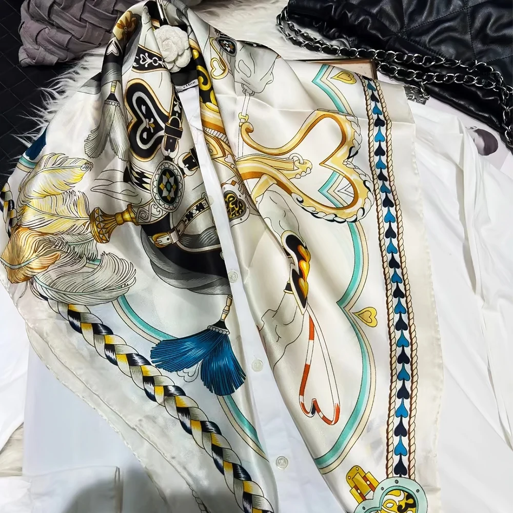 BYSIFA|Elegant White Silk Scarf Shawl New Women Fashion Design Brand Head Neck Scarves Fall Winter Square Scarves Wraps 86*86cm