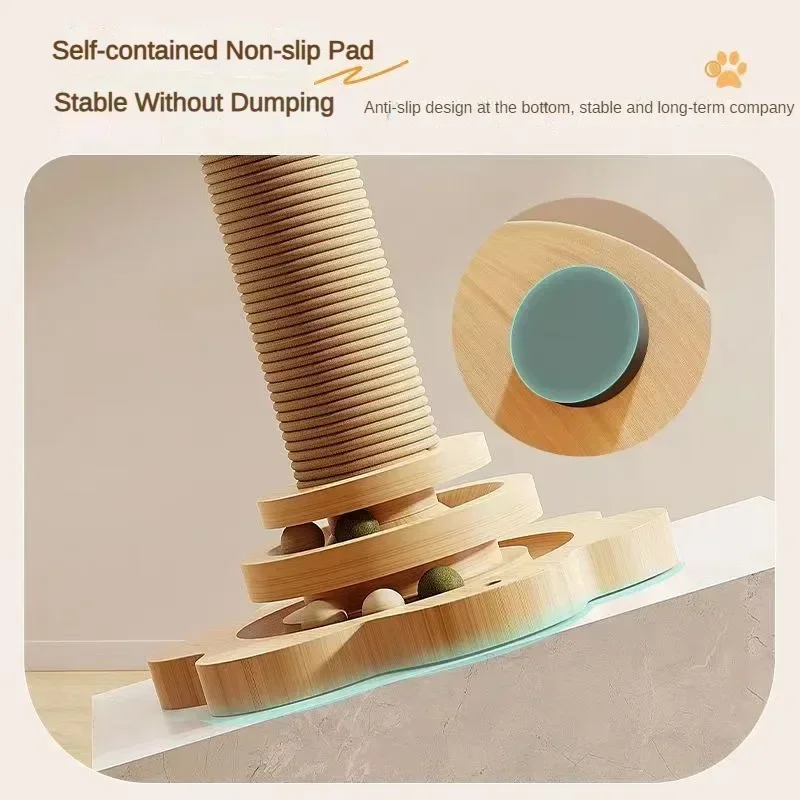 One-piece Pet Sisal Scratching Board Cat Toys Solid Wood Cat Climbing Frame Durable Cat Grab Column with Turntable Cat Toys