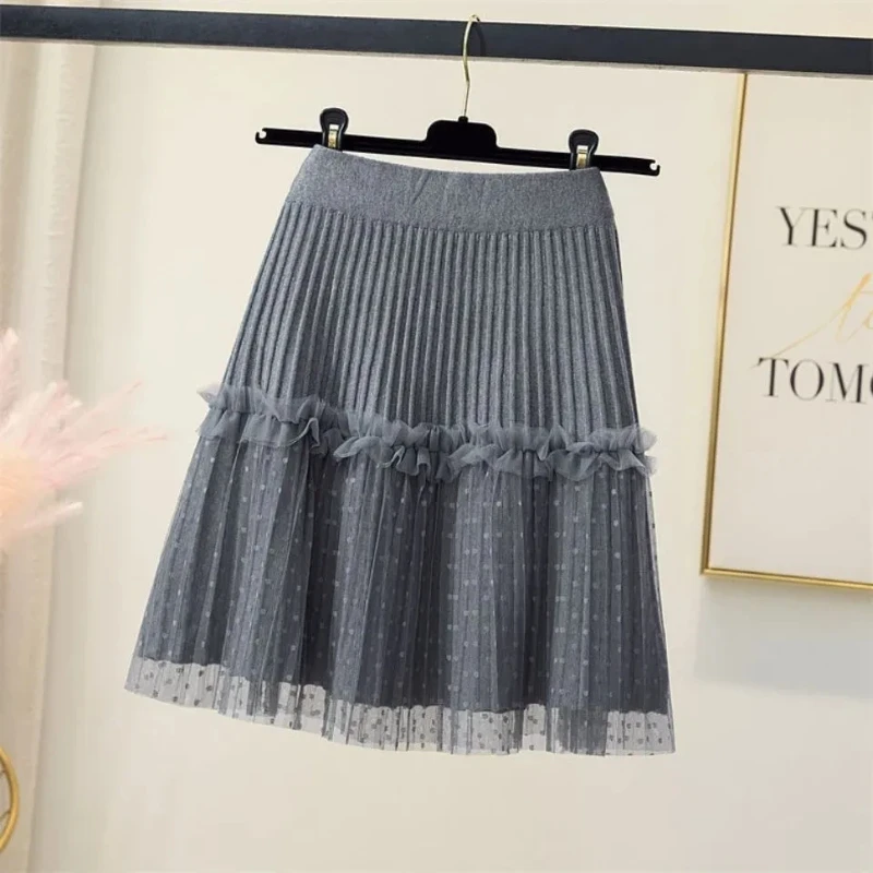 Elegant Pleated Mini Skirt With Ruffles And Polka Dots For Women Sweet Style Office Wear Spring Autumn Fashionable Loose Fit