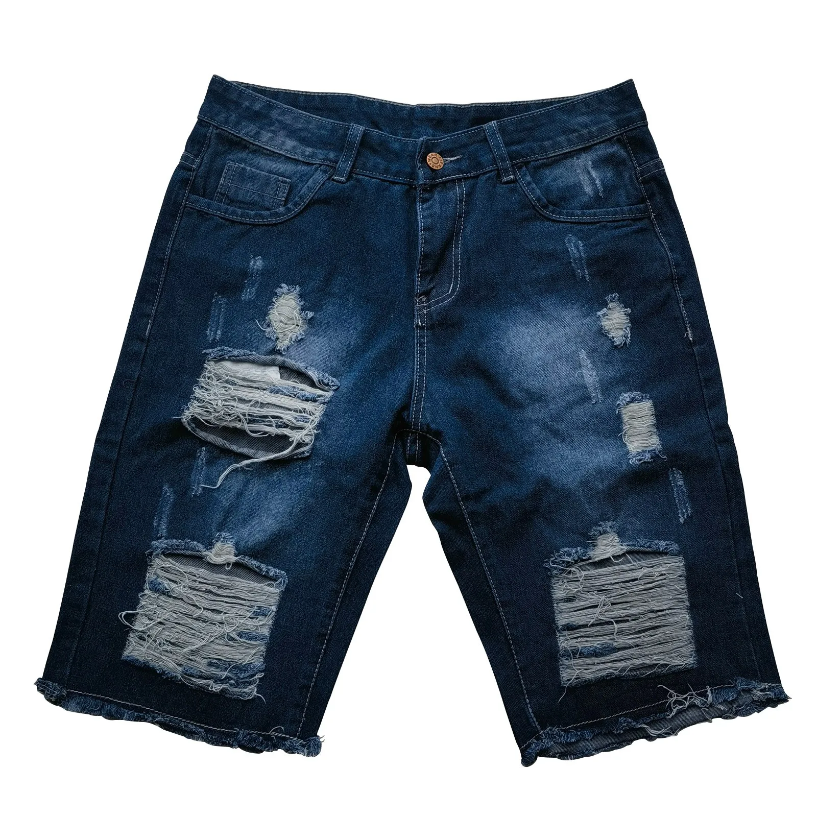 Calção jeans rasgada e angustiada masculina, jeans curto solto, calças de perna larga, grande, hip hop, verão, 2023