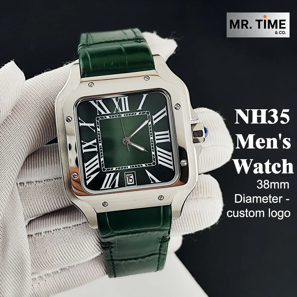 Hot selling 38mm NH35 leather watch men's automatic watch NH35 movement custom logo Roman numeral dial NH35 movement watch