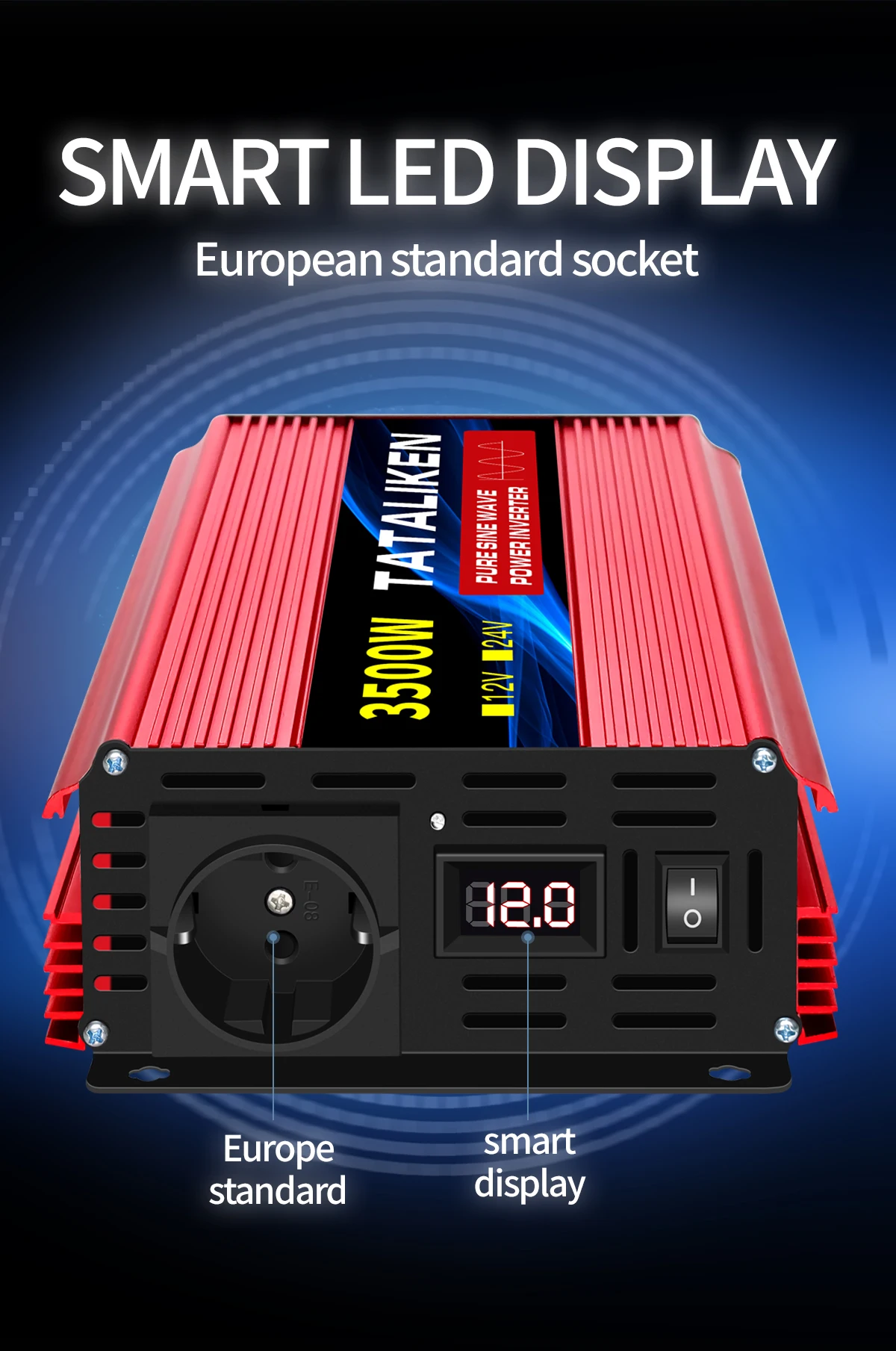 Wechselrichter reine Sinuswelle 2500 W/3500 W/4500 W/5000 WDC 12 V/24 V zu AC 220 V 230 V Spannungsübertragungskonverter Ladeadapter EU-Buchse – Detail 6