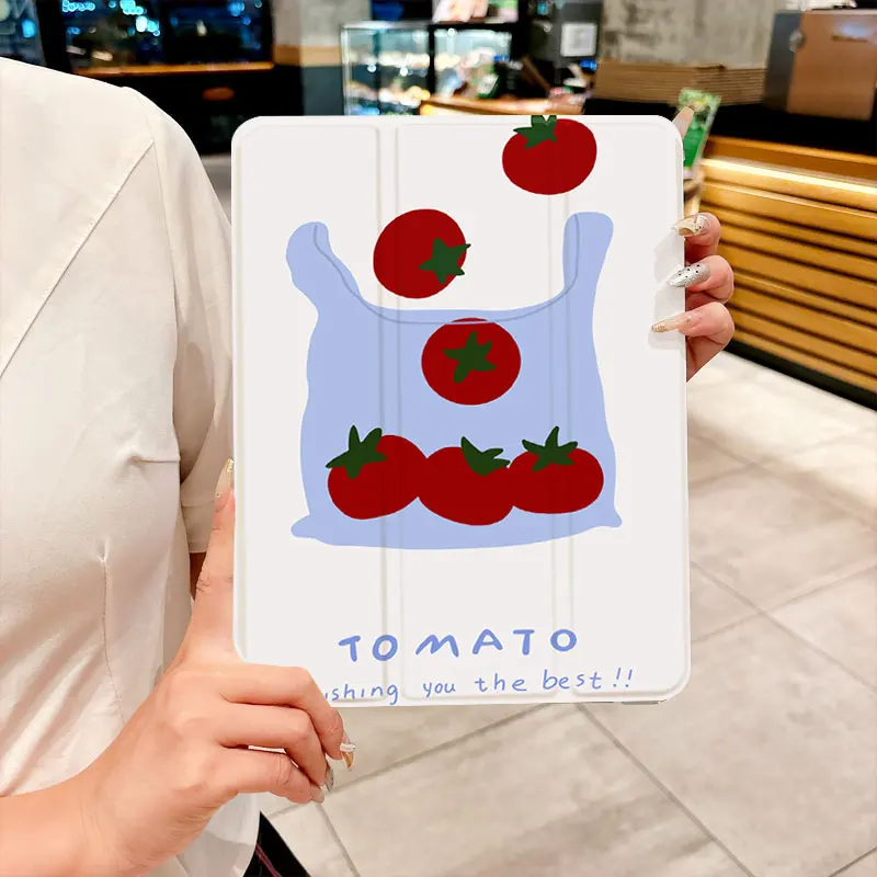 ins A bag of tomatoes pattern tri-fold Tablet CASE For iPad pro 10/11/2020/6th/7th /8th /Air 3rd/Air 4th/9th gen/Air 5th Gen 202