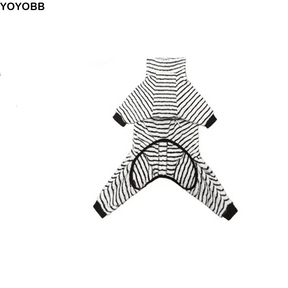 

Fashion Anti-hair Loss Striped Dog Pajamas Jumpsuit Four-legged Design Cotton Material Dog Jumpsuit Warm Dog Pajamas Dog Costume