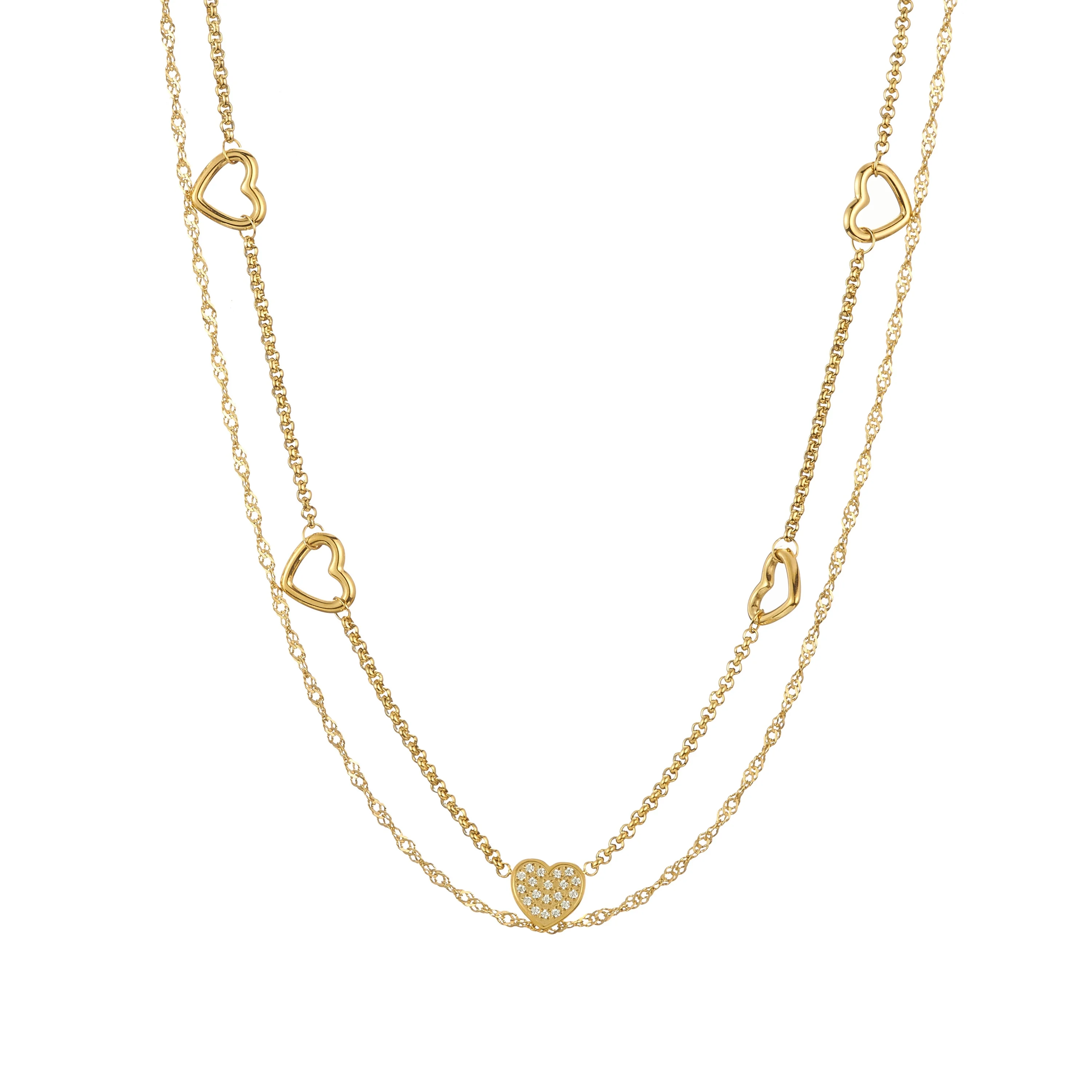 

Double Chain with heart woman necklace stainless steel choker fashion jewelry