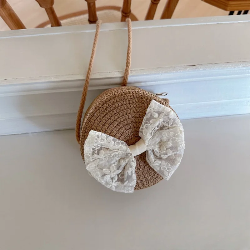 Sac à bandoulière en dentelle pour enfants, sac à collation rond pour fille, mini sac tissé à la mode pour bébés et enfants, été