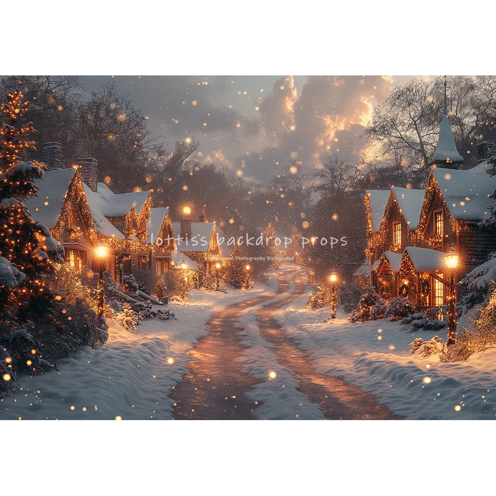 Christmas City Street Backdrops Kids Baby Photography Child Adult Photocall Decors Evening Snowflake Backgrounds